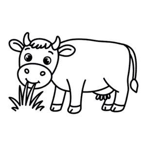 Disegno facile di Mucca che mangia l'erba