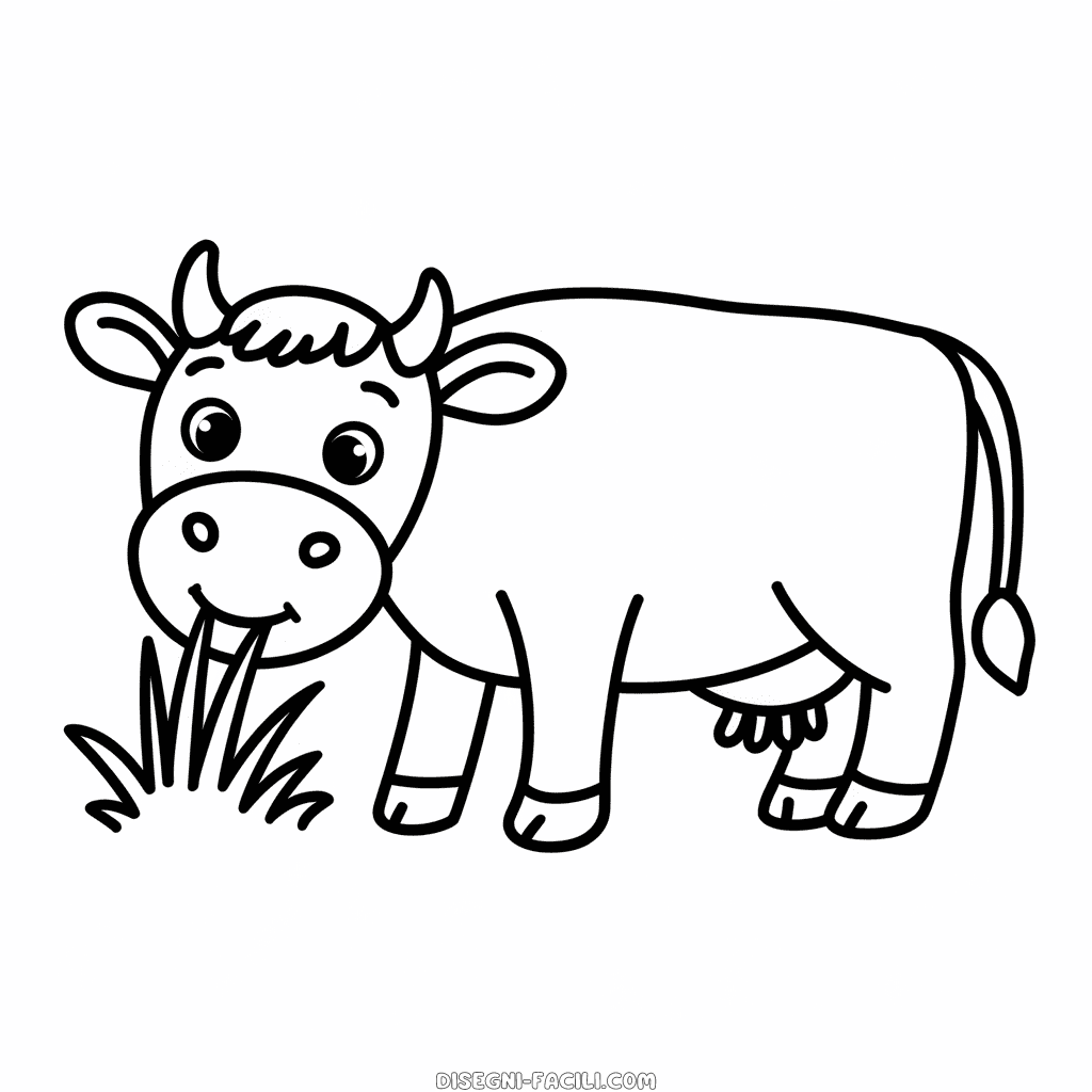 Disegno facile di Mucca che mangia l'erba