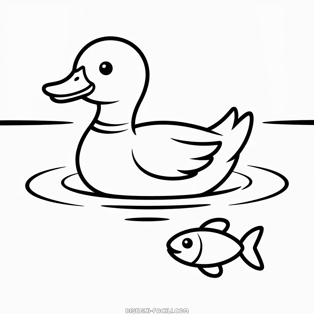 Disegno Facile di Anatra nell'acqua