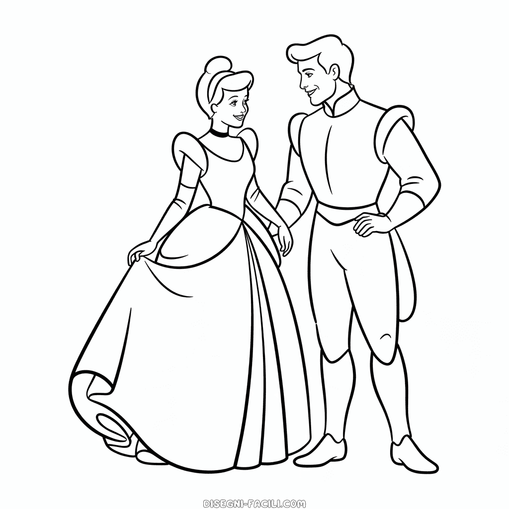 Disegno Facile di Cenerentola e il Principe Azzurro