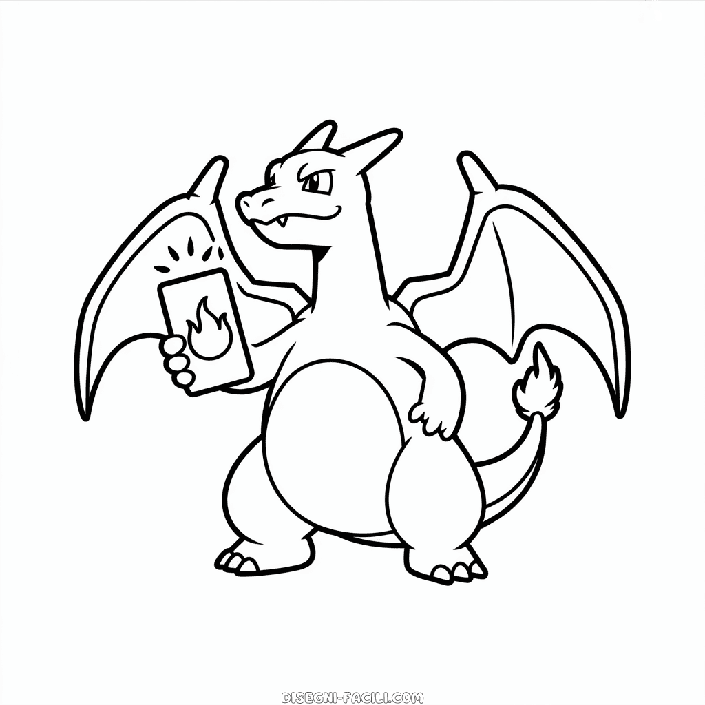 Disegno Facile di Charizard che gioca a Carte Pokémon