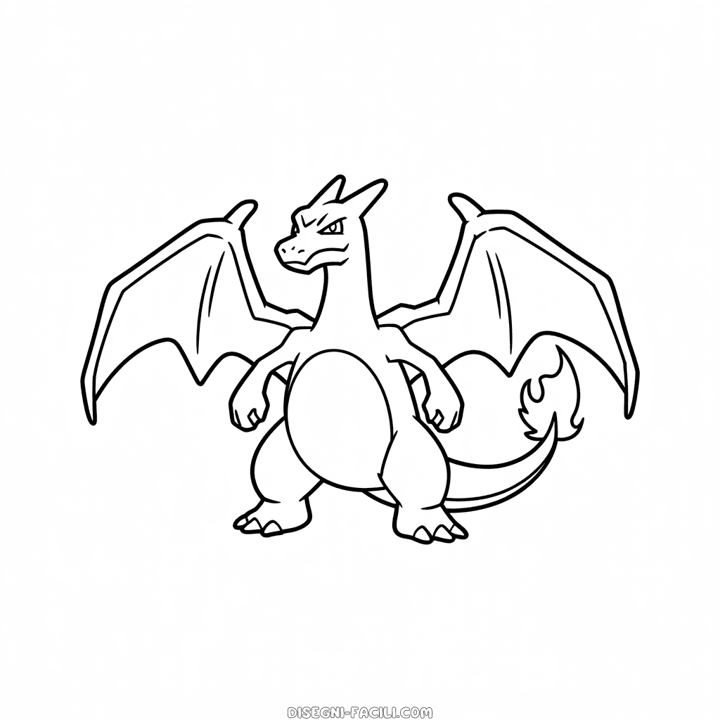 Disegno Facile di Charizard Nero e Bianco