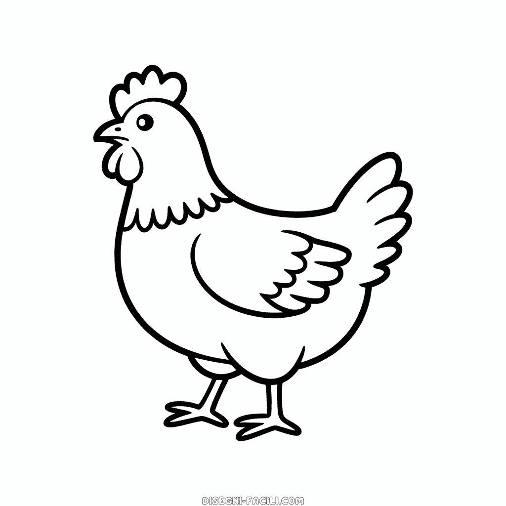 Disegno Facile di Gallina in Bianco e Nero