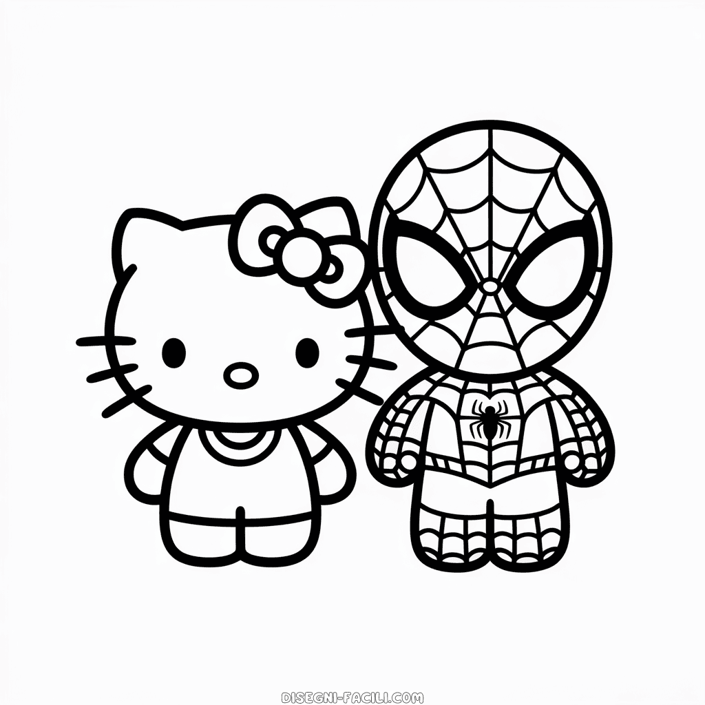 Disegno Facile di Hello Kitty e Spider-Man