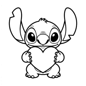 Disegno Facile di Stitch che tiene un cuore