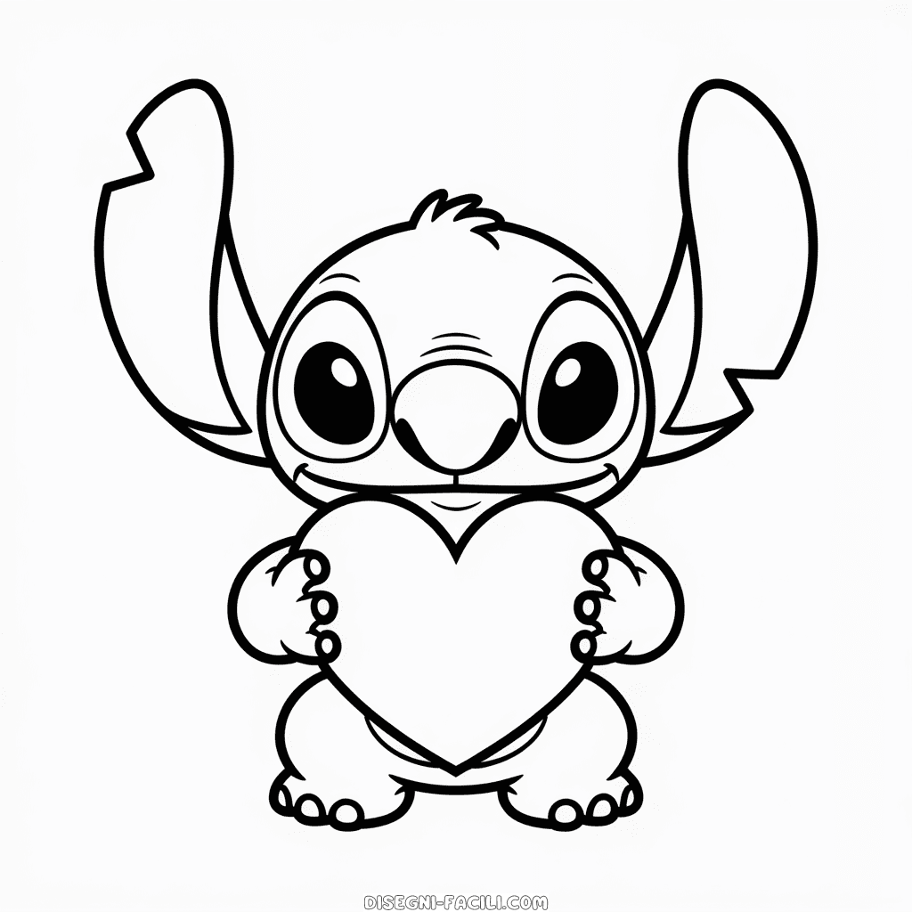 Disegno Facile di Stitch che tiene un cuore