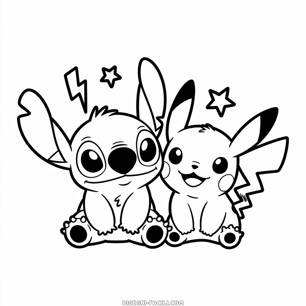 Disegno Facile di Stitch e Pikachu