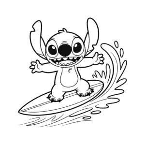 Disegno Facile di Stitch fa Surfing