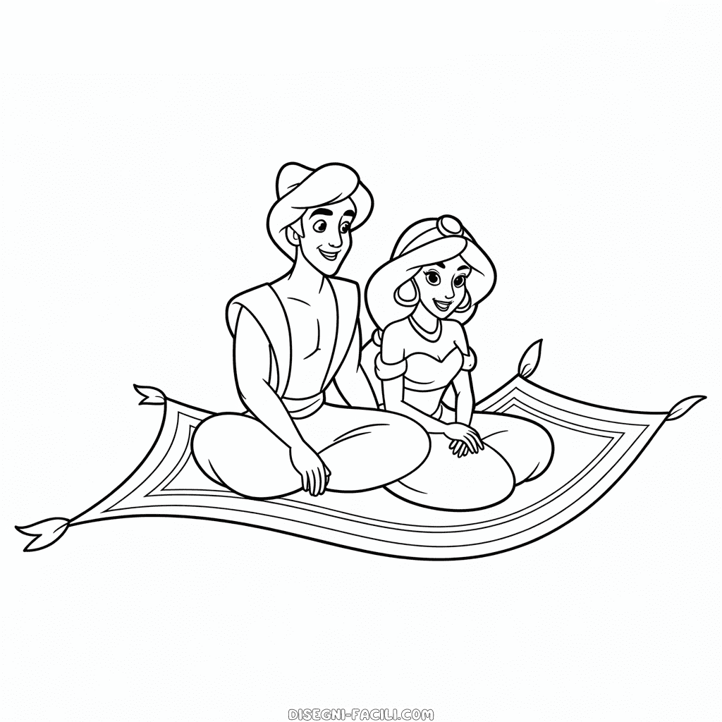 Disegno Facile di Aladdin e Jasmine sul Tappeto