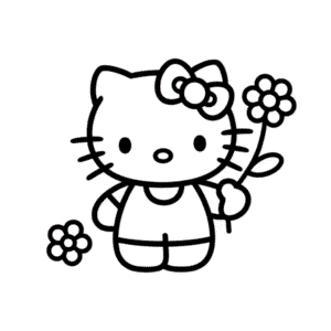 Disegno Facile di Hello Kitty con il Fiore in Mano