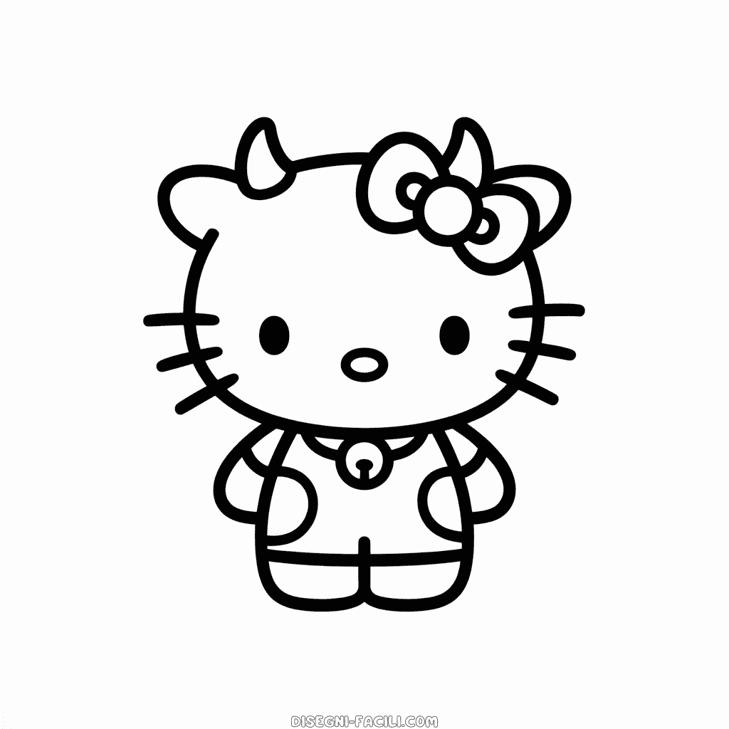 Disegno Facile di Hello Kitty in Costume da Mucca