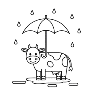 Disegno Facile di Mucca sotto la pioggia