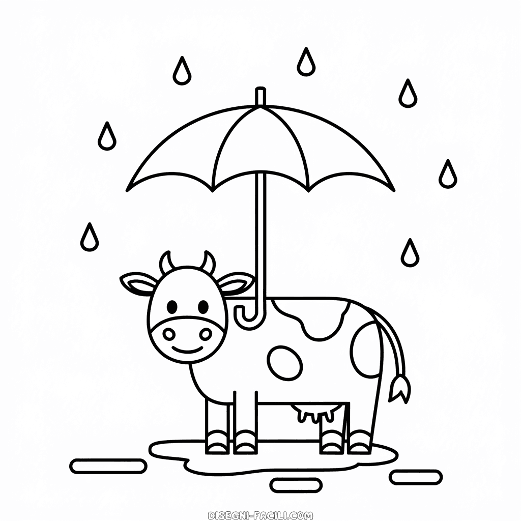 Disegno Facile di Mucca sotto la pioggia