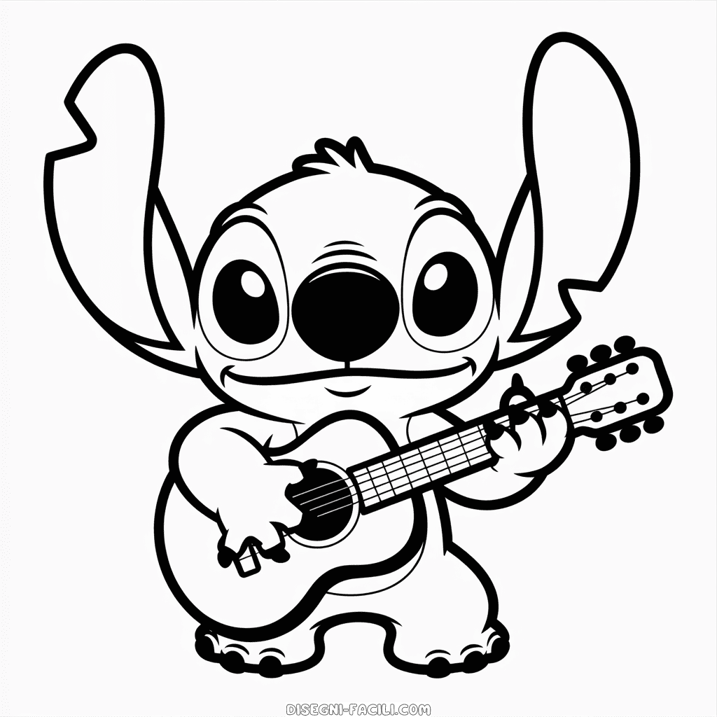 Disegno Facile di Stitch Suona la Chitarra