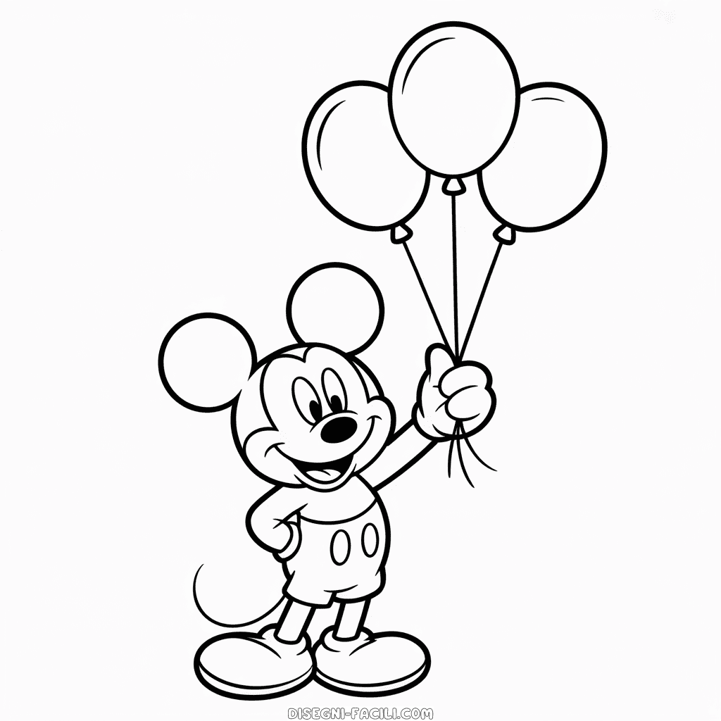 Disegno Facile di Topolino con Palloncini