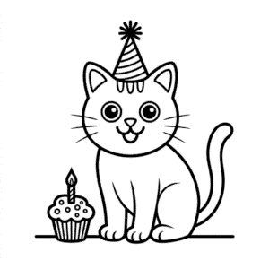 Disegno Facile di Compleanno del Gatto