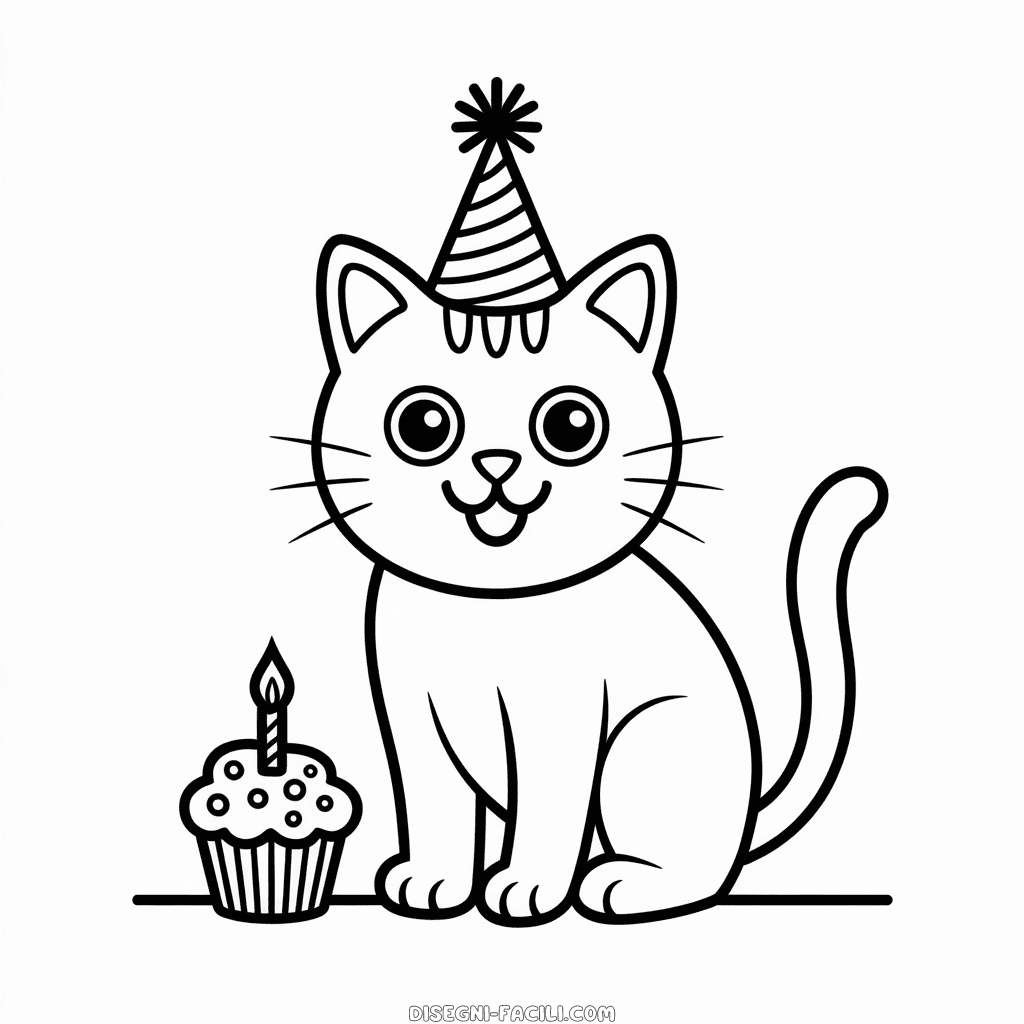 Disegno Facile di Compleanno del Gatto