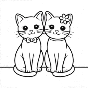 Disegno Facile di Coppia di Gatti