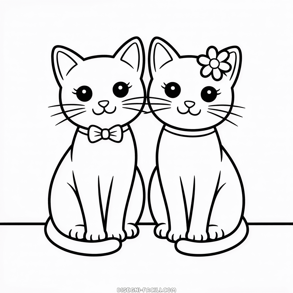 Disegno Facile di Coppia di Gatti