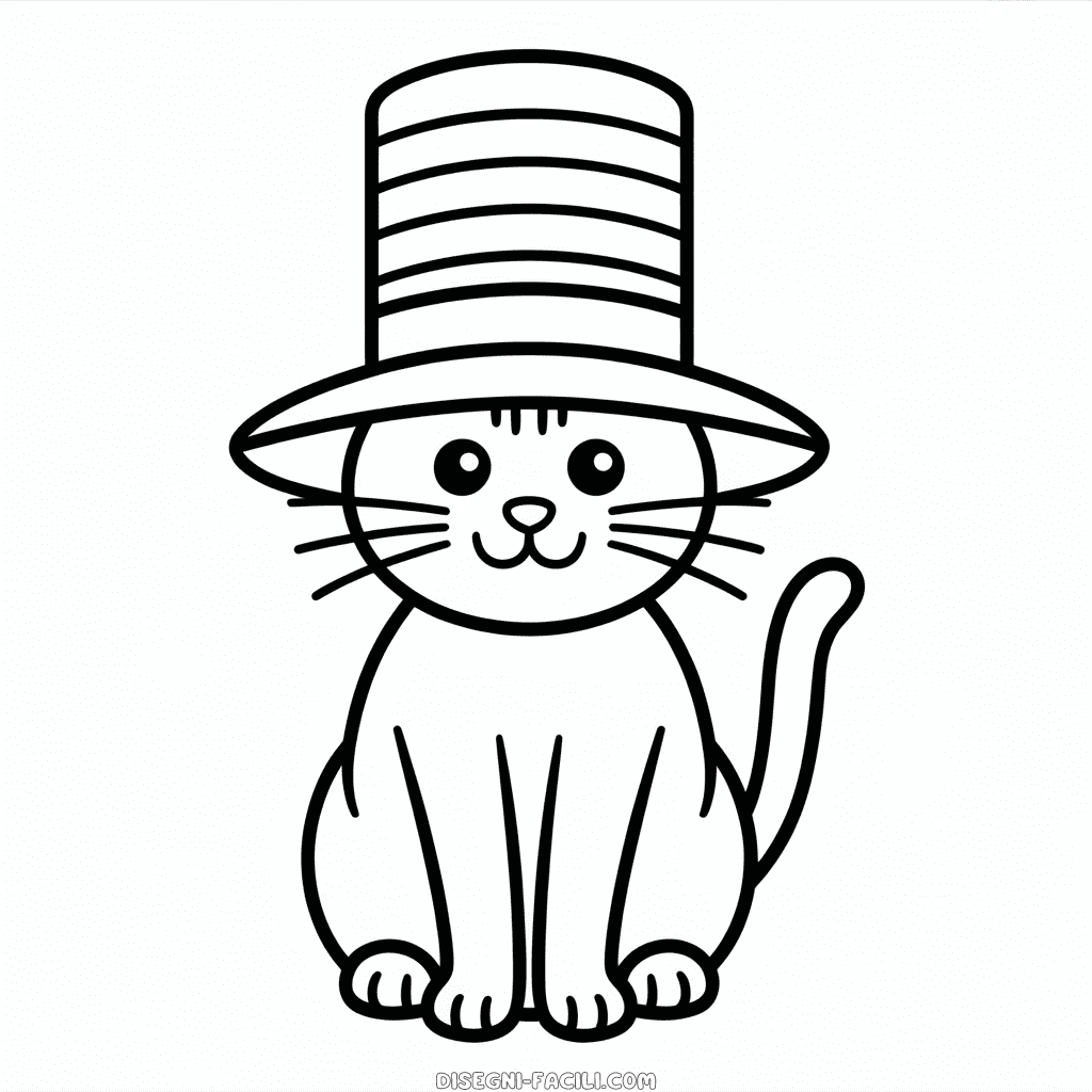 Disegno Facile di Gatto con un Cappello