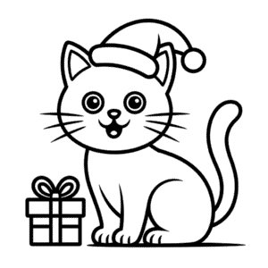 Disegno Facile di Gatto di Natale