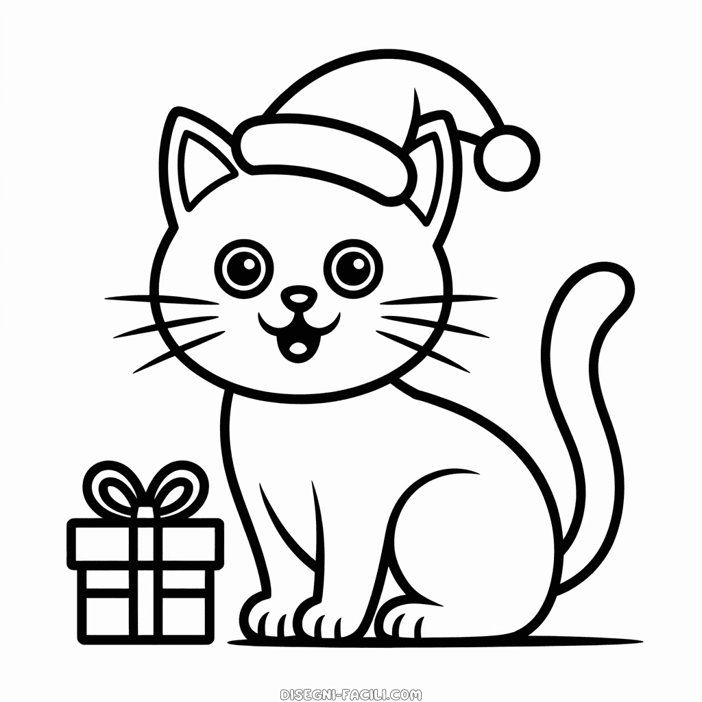 Disegno Facile di Gatto di Natale