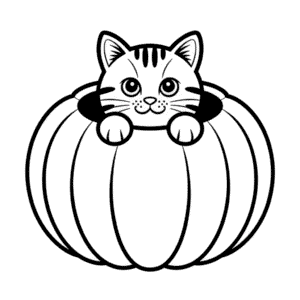 Disegno Facile di Gatto in una Zucca