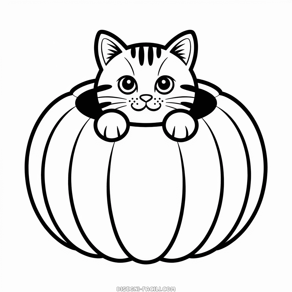 Disegno Facile di Gatto in una Zucca