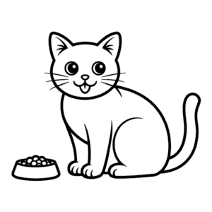 Disegno Facile di Gatto Mangia Cibo