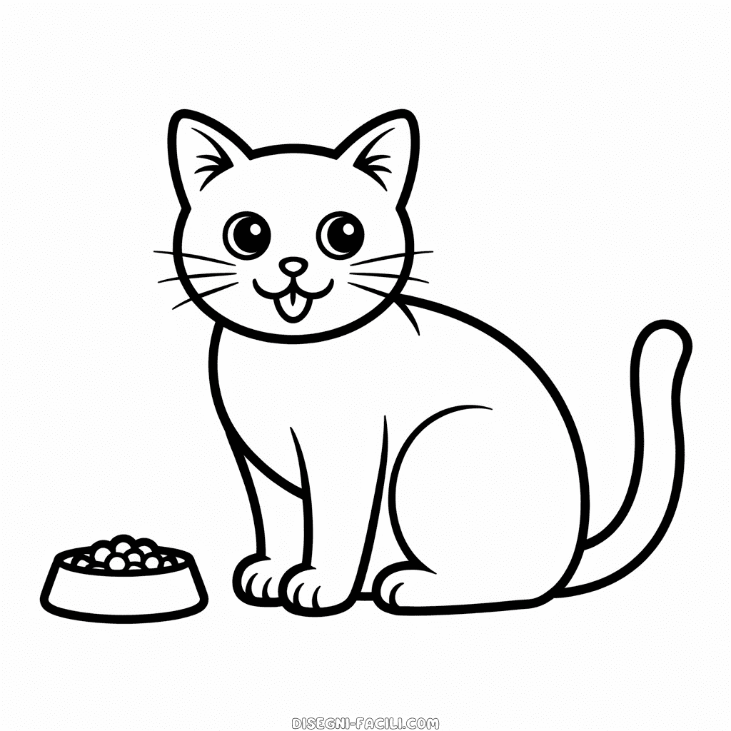 Disegno Facile di Gatto Mangia Cibo