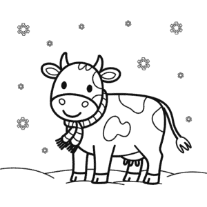 Disegno Facile di Mucca in inverno