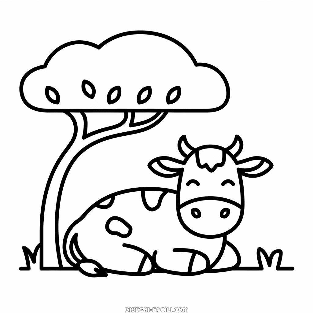 Disegno Facile di Mucca sotto l'albero