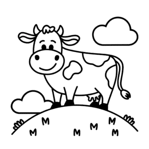 Disegno Facile di Mucca su una collina