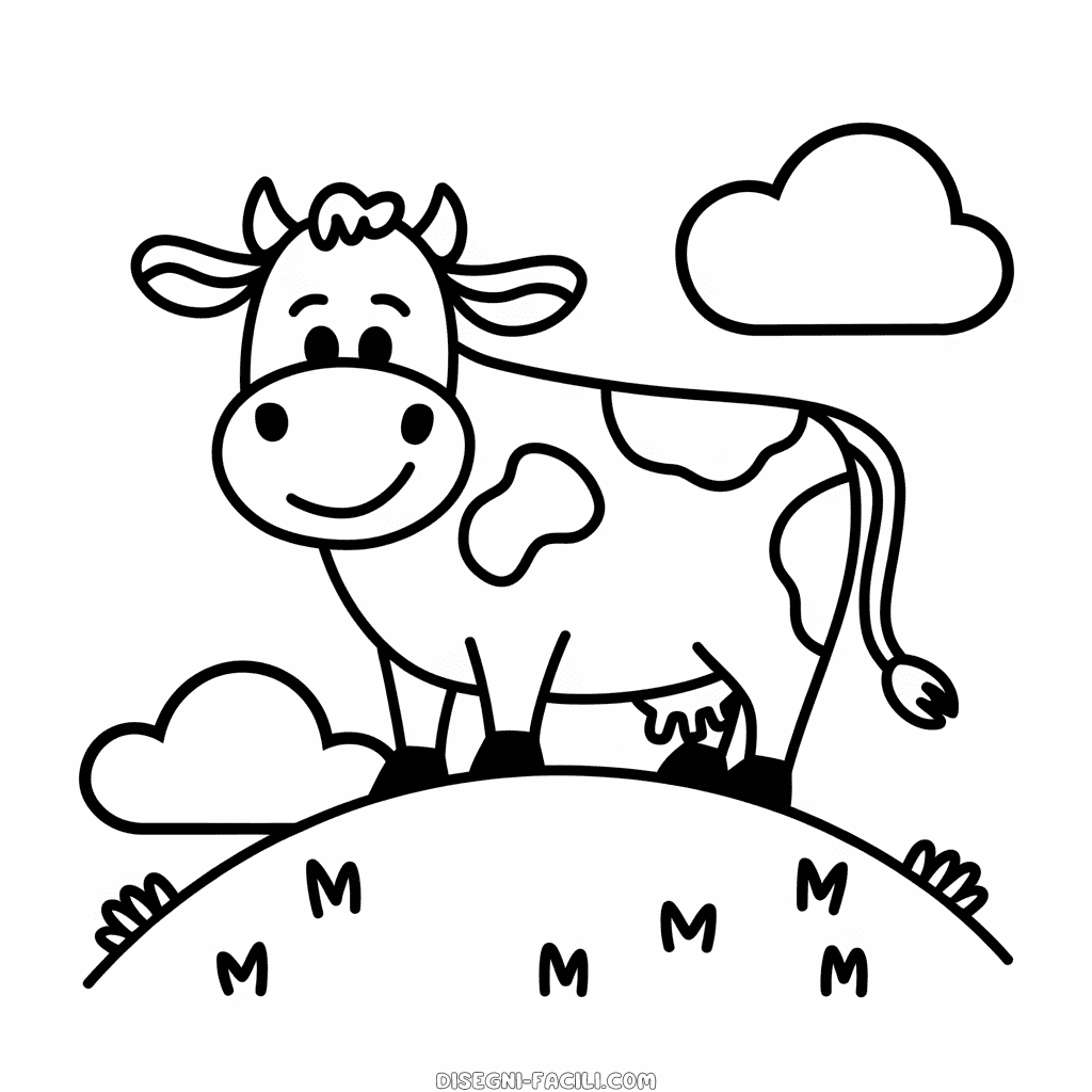 Disegno Facile di Mucca su una collina