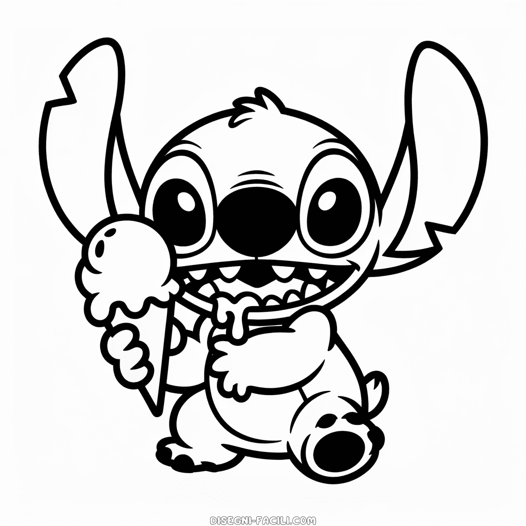 Disegno Facile di Stitch con il Gelato