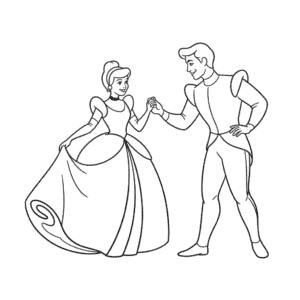Disegno Facile di Cenerentola Balla con il Principe