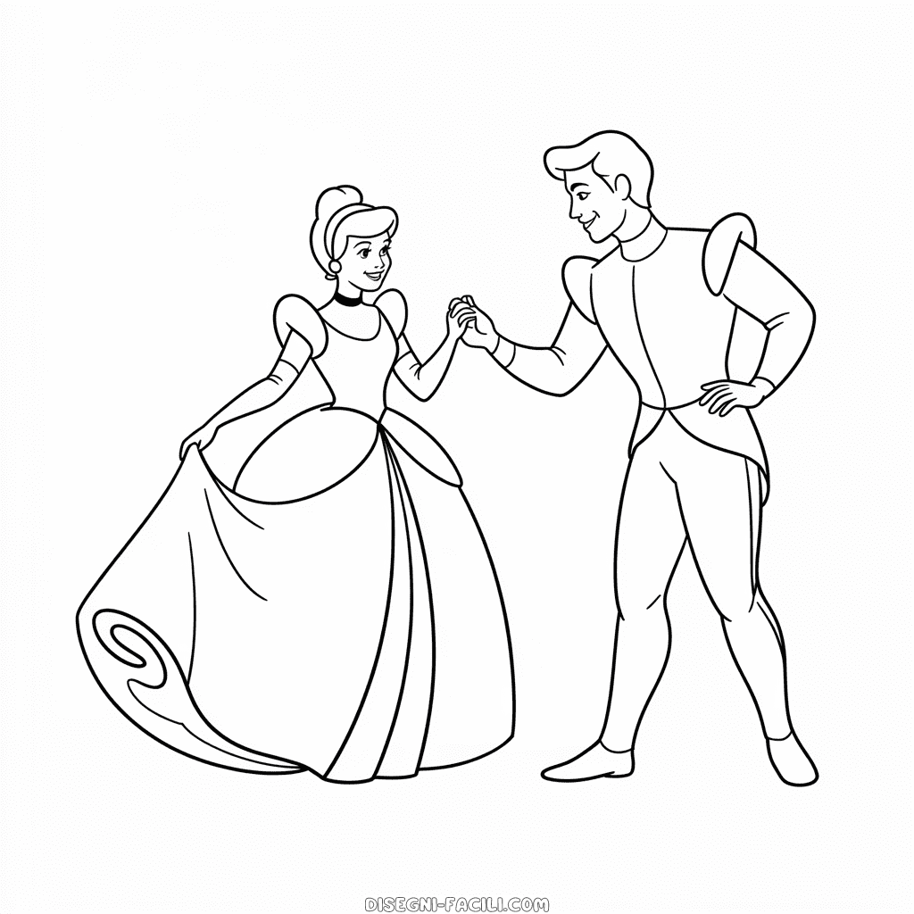 Disegno Facile di Cenerentola Balla con il Principe