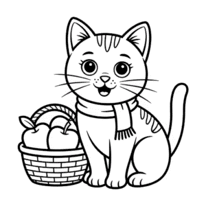 Disegno Facile di Gatto Autunnale