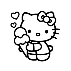 Disegno Facile di Hello Kitty che Mangia il Gelato