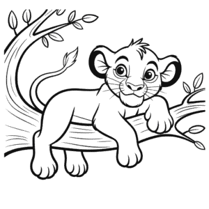 Disegno Facile di Il Re Leone Simba sull'Albero