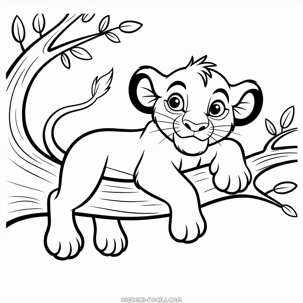 Disegno Facile di Il Re Leone Simba sull'Albero