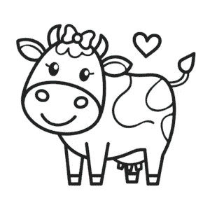 Disegno Facile di Mucca con fiocco