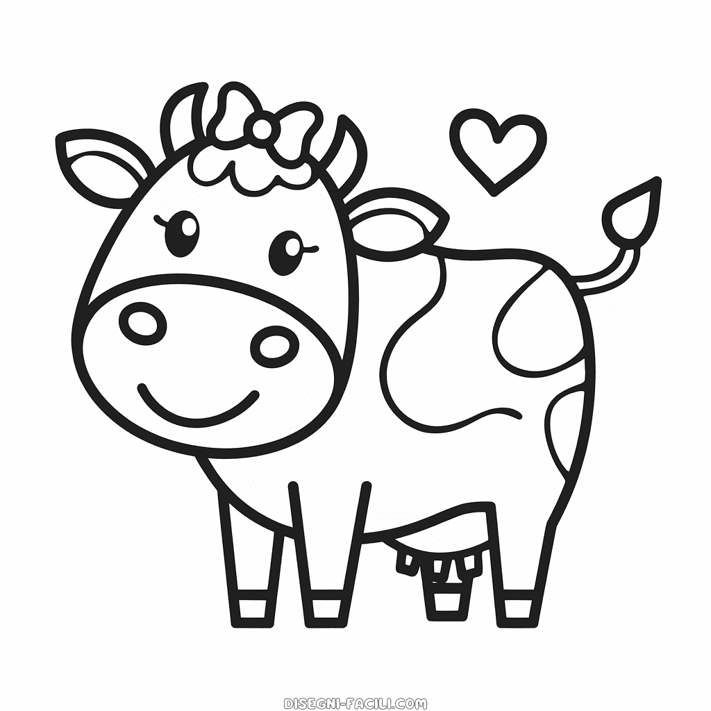 Disegno Facile di Mucca con fiocco