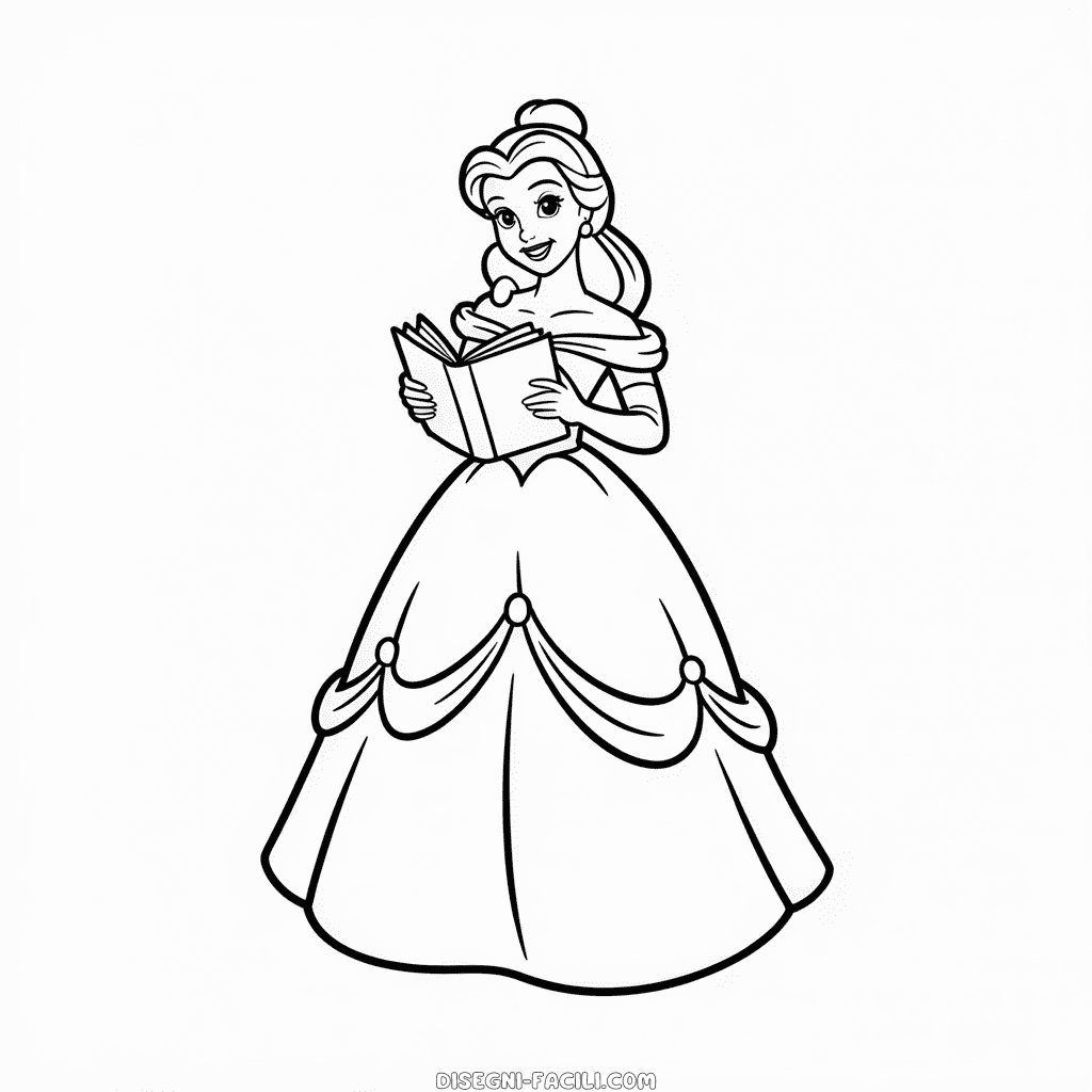 Disegno Facile di Principesse Disney che Leggono un Libro