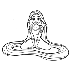 Disegno Facile di Rapunzel in Bianco e Nero