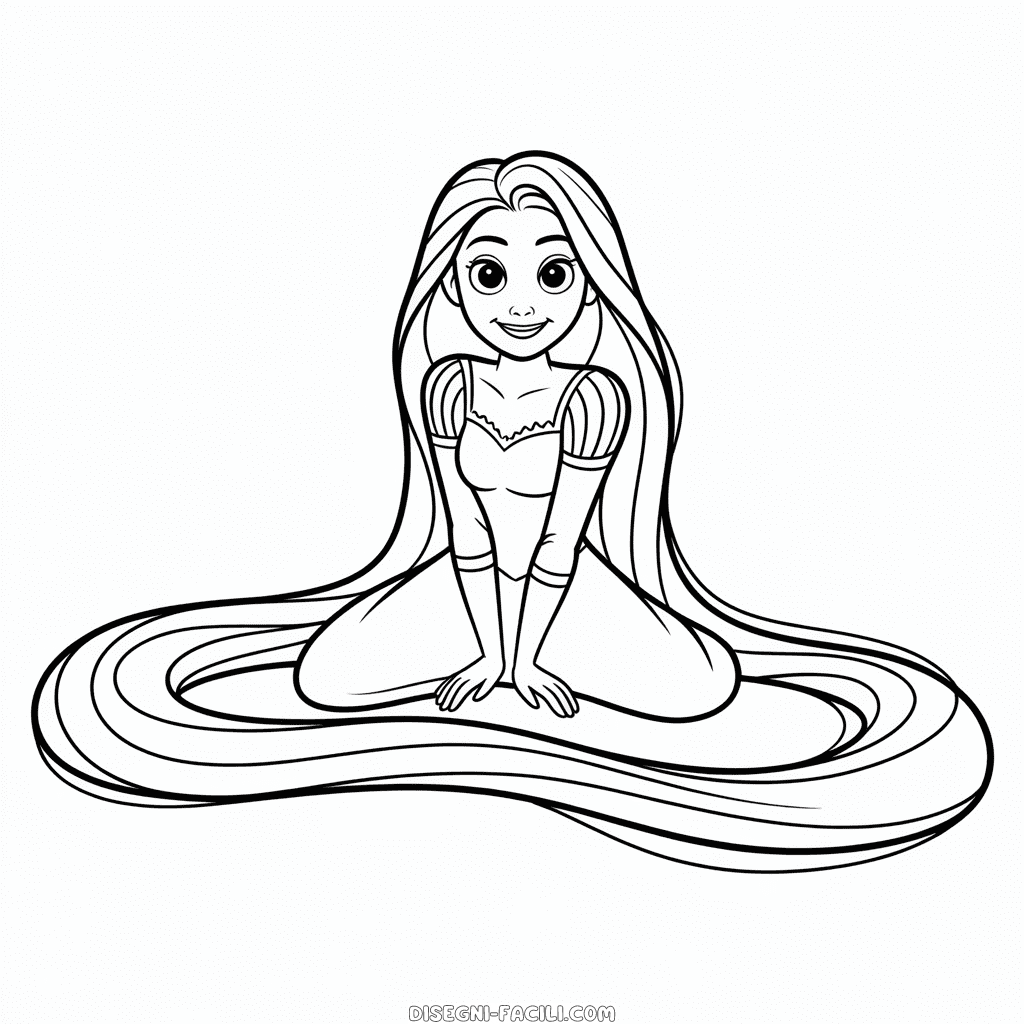 Disegno Facile di Rapunzel in Bianco e Nero
