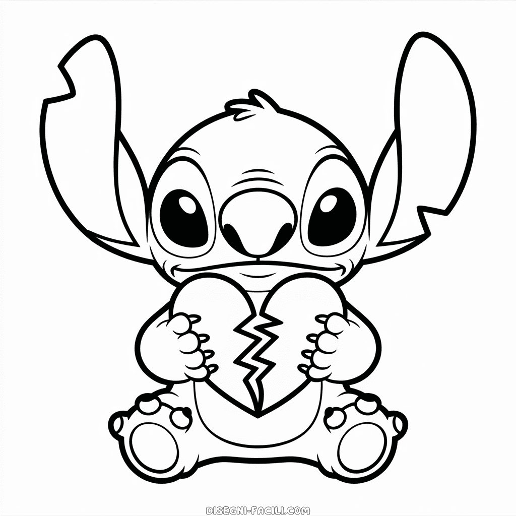 Disegno Facile di Stitch con il Cuore Spezzato