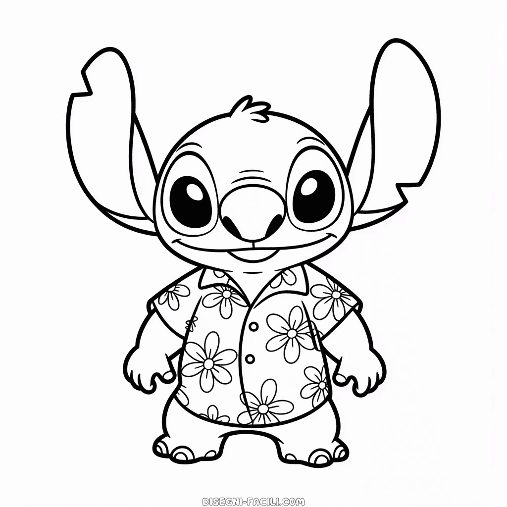Disegno Facile di Stitch con la Camicia Hawaiana