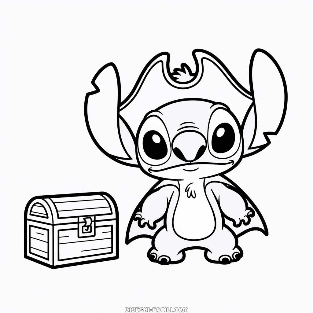 Disegno Facile di Stitch in Costume da Pirata