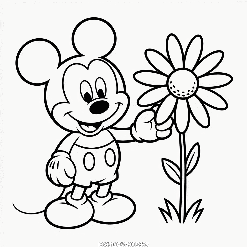 Disegno Facile di Topolino e Fiore